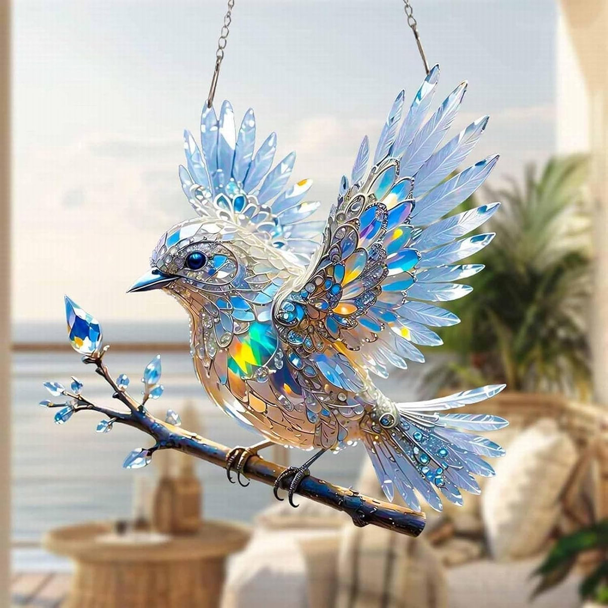 Ornement d’oiseau en cristal pour fenêtre – Décoration lumineuse réfléchissante pour la maison