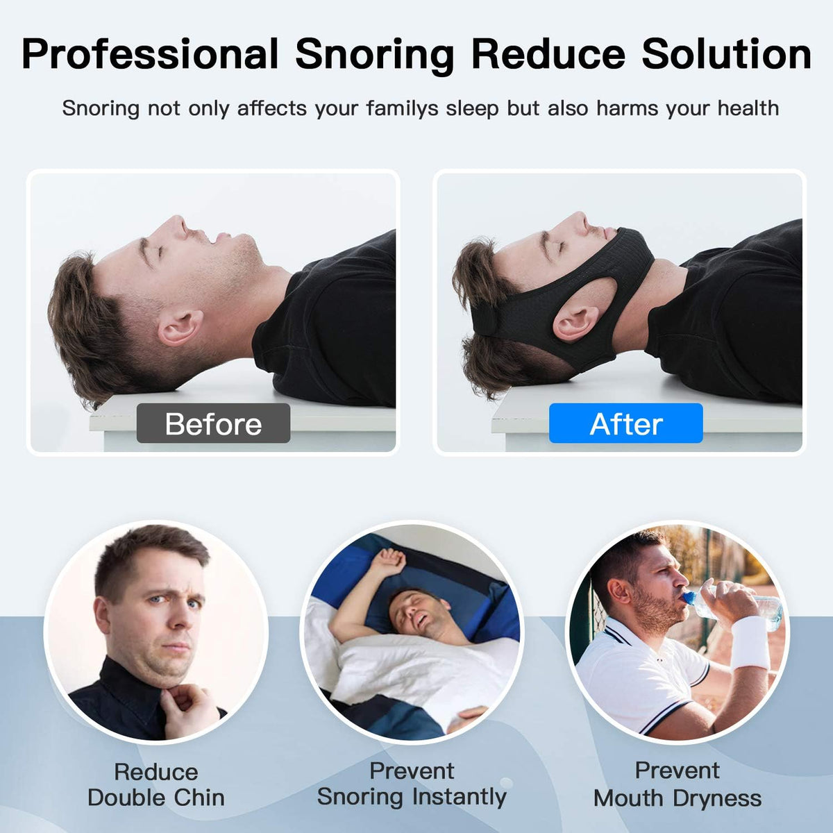 Sangle de maintien pour la respiration buccale – Mentonnière réglable pour un confort nocturne et un meilleur repos