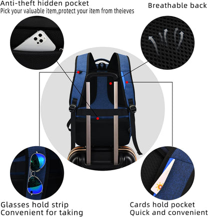 Travel Backpack with USB Charging Port for Laptops up to 17 Inches | Water-Resistant Daypack with Anti-Theft Pocket for Business Work School