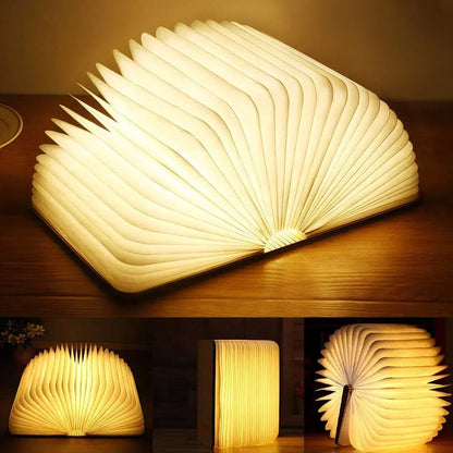 Rechargeable LED Book Light – Wooden Folding Accent Lamp for Reading Nook, Bedroom Nightstand & Home Decor