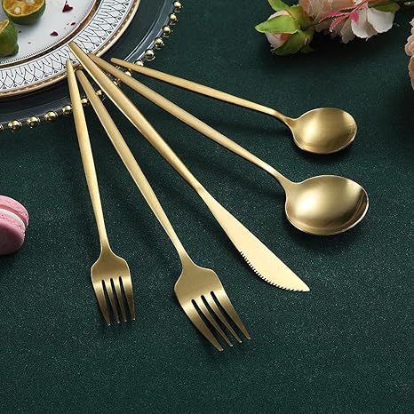 Set de couverts en acier inoxydable recouvert de titane – Service de table haut de gamme 18/10 pour les repas du quotidien et les grandes occasions