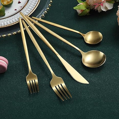 Set de couverts en acier inoxydable recouvert de titane – Service de table haut de gamme 18/10 pour les repas du quotidien et les grandes occasions