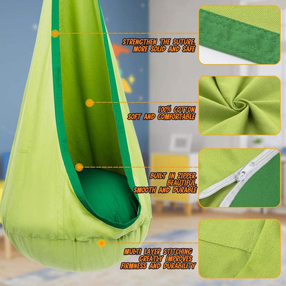 Hanging Pod Chair for Kids and Adults – Cozy Fabric Swing Seat for Indoor and Outdoor Relaxation, Reading Nook