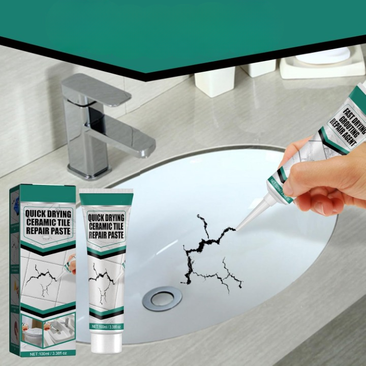 Ceramic Repair Filler 3.5 fl oz Waterproof Surface Restorer for Cracked Porcelain Marble Bathroom Kitchen Floors Walls Indoor Outdoor Finish