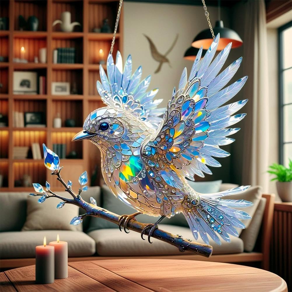 Ornement d’oiseau en cristal pour fenêtre – Décoration lumineuse réfléchissante pour la maison