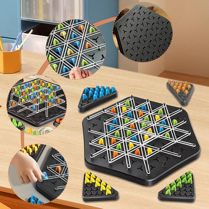 Triangle Strategy Board Game for Kids & Adults – Spatial Reasoning Puzzle with Pegs & Bands for Family Game Night