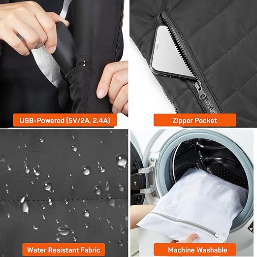 USB-Powered Electric Warming Vest for Men & Women – 3 Heat Settings, Wind-Resistant, Lightweight Carbon Fiber Heating, Winter Outdoor