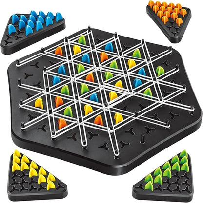 Triangle Strategy Board Game for Kids & Adults – Spatial Reasoning Puzzle with Pegs & Bands for Family Game Night