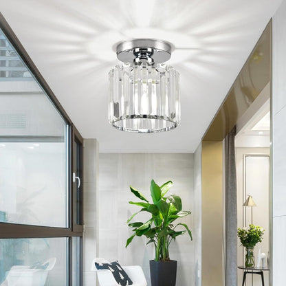 Cube Crystal Flush Mount Ceiling Light with Brass Frame 10 Inch for Bedroom Hallway Entryway Living Room Office Modern Home Lighting Fixture