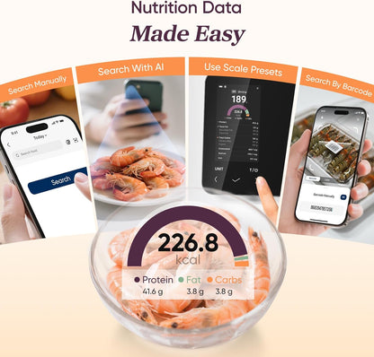 Balance de cuisine intelligente | Balance alimentaire numérique avec calculateur nutritionnel | Mesure de poids précise pour une préparation de repas saine
