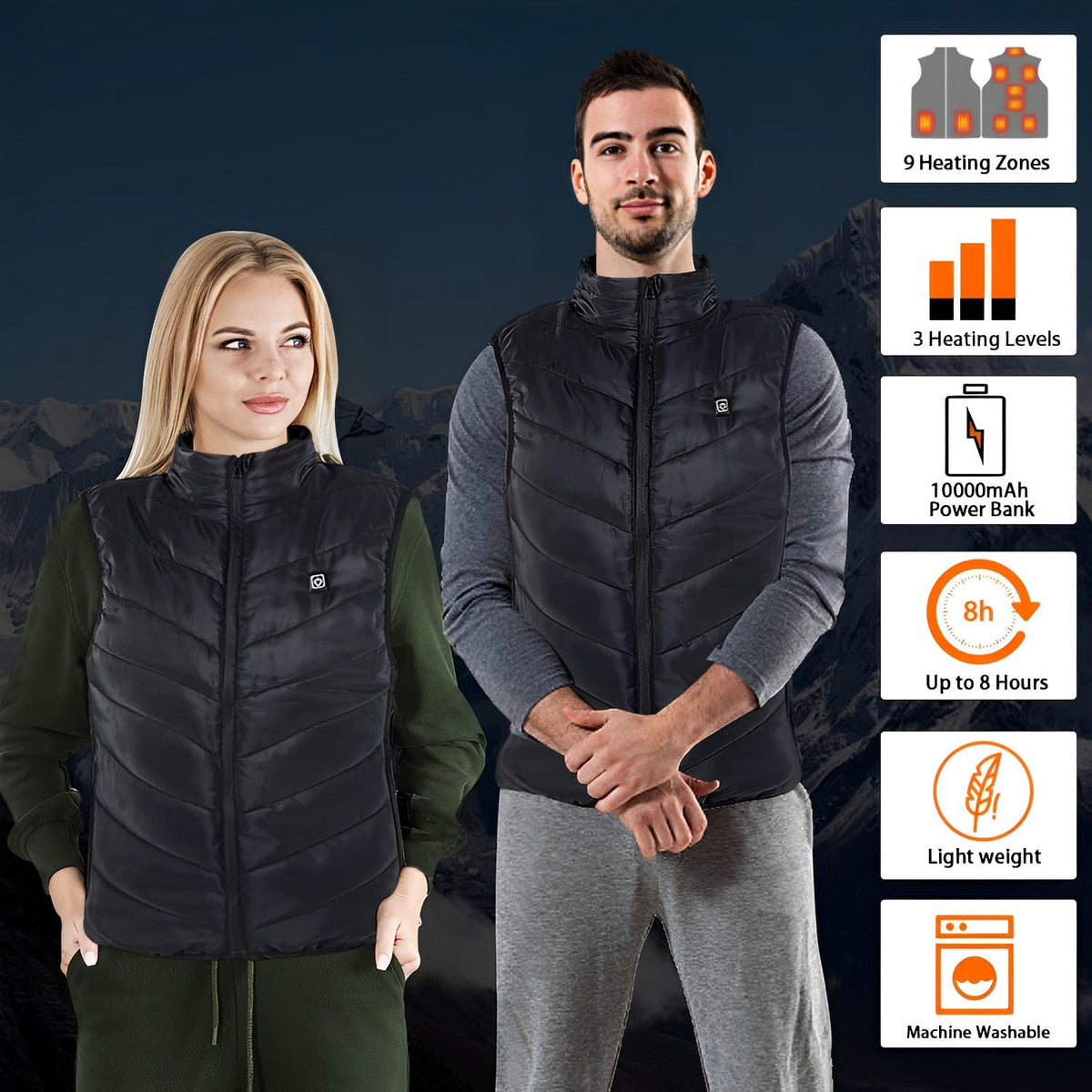 USB-Powered Electric Warming Vest for Men & Women – 3 Heat Settings, Wind-Resistant, Lightweight Carbon Fiber Heating, Winter Outdoor