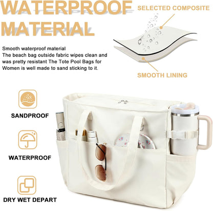 Évasion côtière | Très grand sac de plage imperméable avec compartiment humide | Bagage à main élégant pour les escapades du week-end