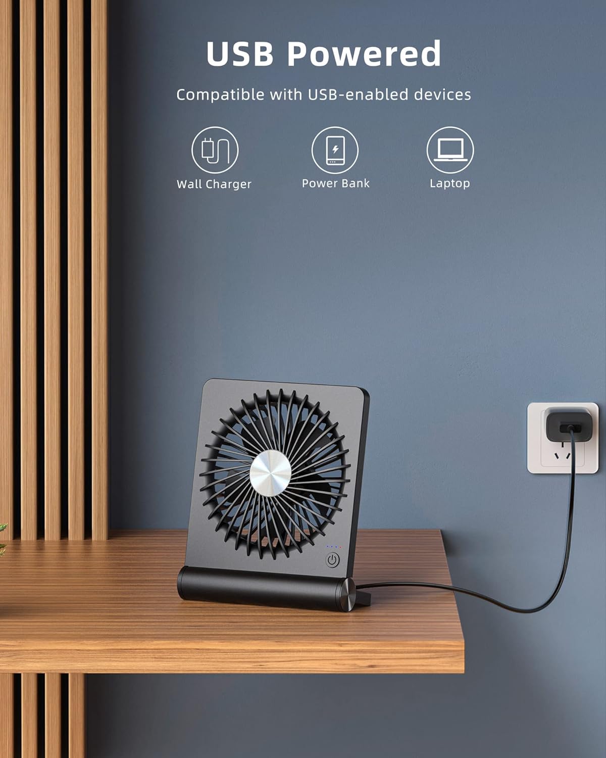 Personal USB Desktop Fan 6-Inch Quiet 3-Speed Air Circulator Black Portable Cooling for Home Office Bedroom Nightstand Computer Laptop