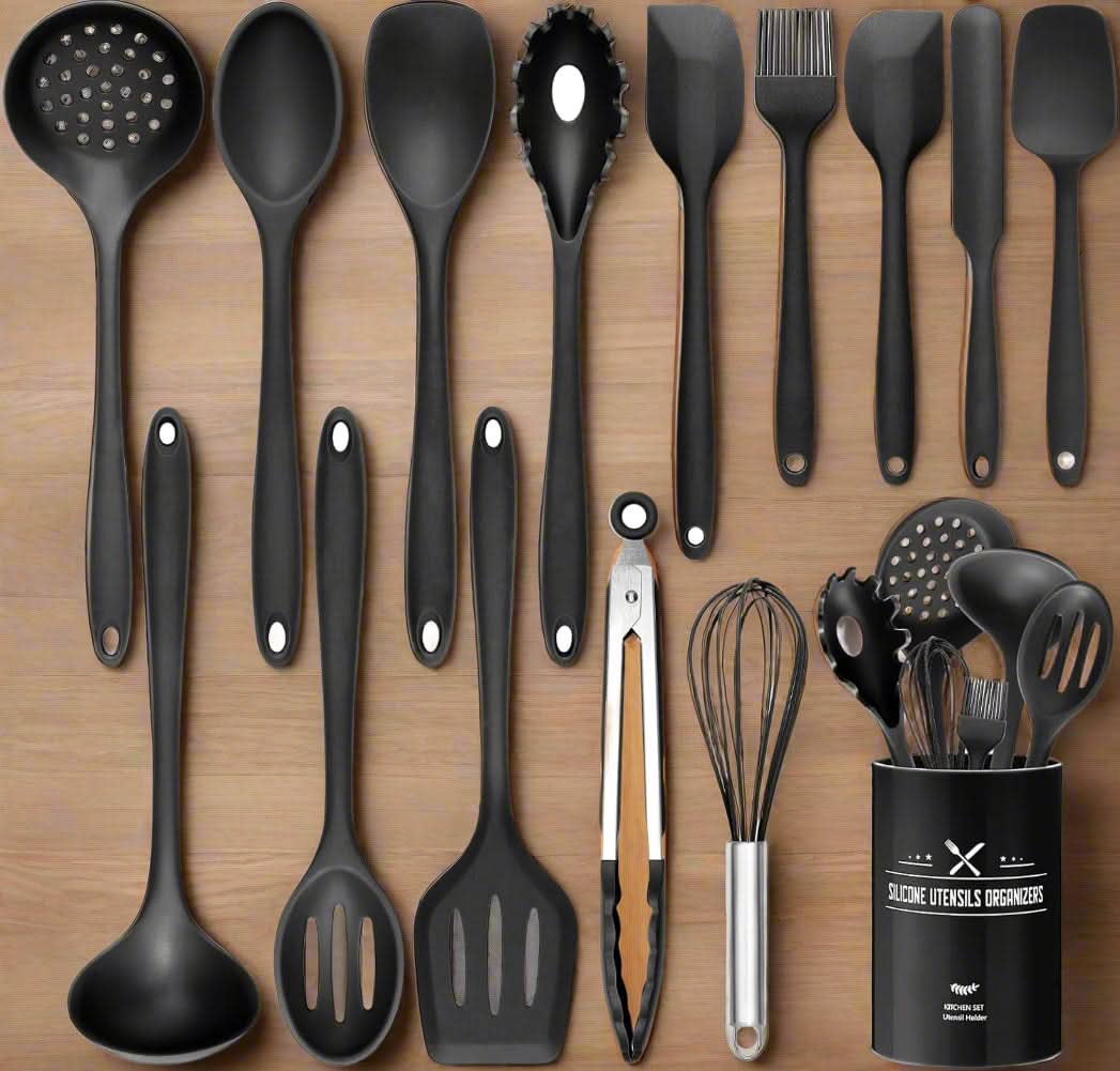 Silicone Cooking Utensil Set 15-Piece Heat-Proof Non-Scratch Tool Kit for Nonstick Cookware Kitchen Essentials