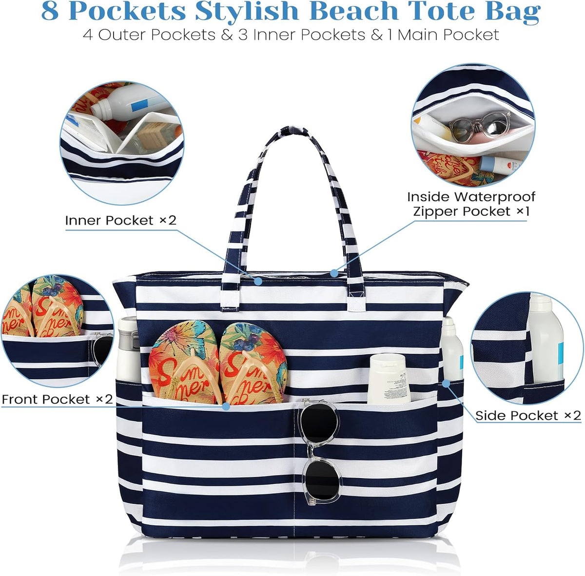 Sac de plage imperméable Ortekor avec fermeture éclair et conception anti-sable | Grande capacité pour les voyages et la salle de sport
