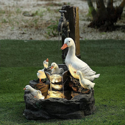 Tabletop Water Fountain with Animal Figurine & Solar LED Light for Patio Garden Balcony Outdoor Decor
