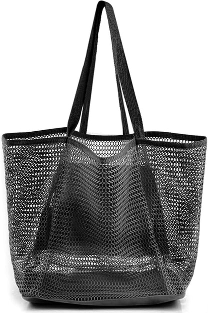 Ambiance estivale | Sac de plage en maille avec grande poche intérieure | Design anti-sable pour un voyage en toute simplicité