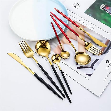 Stainless Steel Flatware Set 24-Piece Service for 6 with Colorful Handles for Everyday Dining Modern Table Utensils