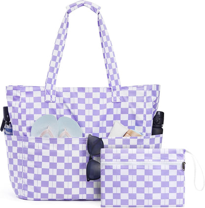 Sac de plage imperméable et anti-sable, cabas de plage pliable avec compartiment pour affaires mouillées, sac de plage extra large pour le voyage