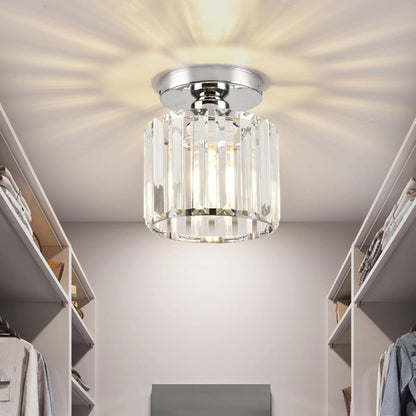 Cube Crystal Flush Mount Ceiling Light with Brass Frame 10 Inch for Bedroom Hallway Entryway Living Room Office Modern Home Lighting Fixture