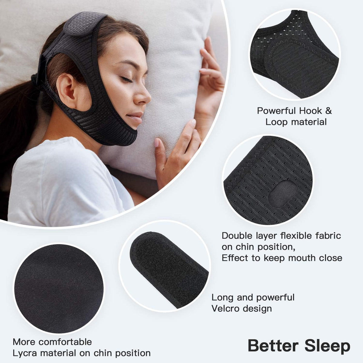 Sangle de maintien pour la respiration buccale – Mentonnière réglable pour un confort nocturne et un meilleur repos