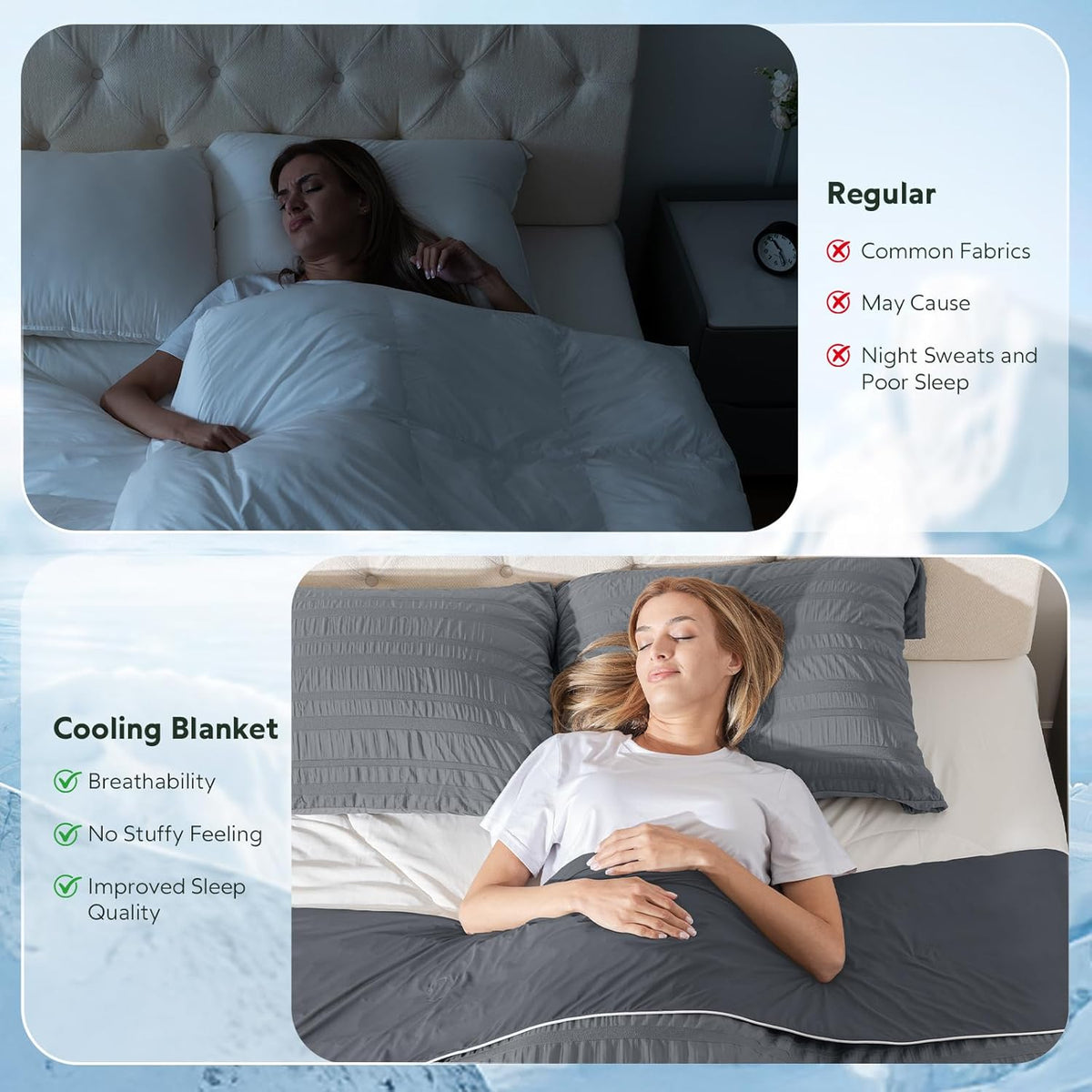 Confort douillet | Couverture rafraîchissante au design réversible | Légère et respirante pour les personnes ayant chaud en dormant