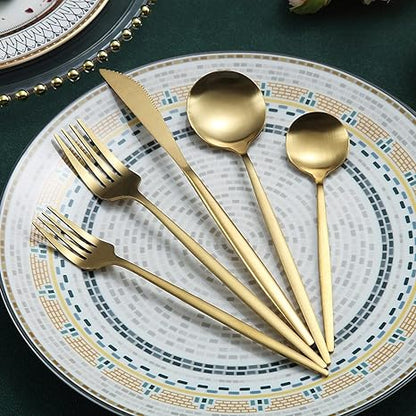 Set de couverts en acier inoxydable recouvert de titane – Service de table haut de gamme 18/10 pour les repas du quotidien et les grandes occasions