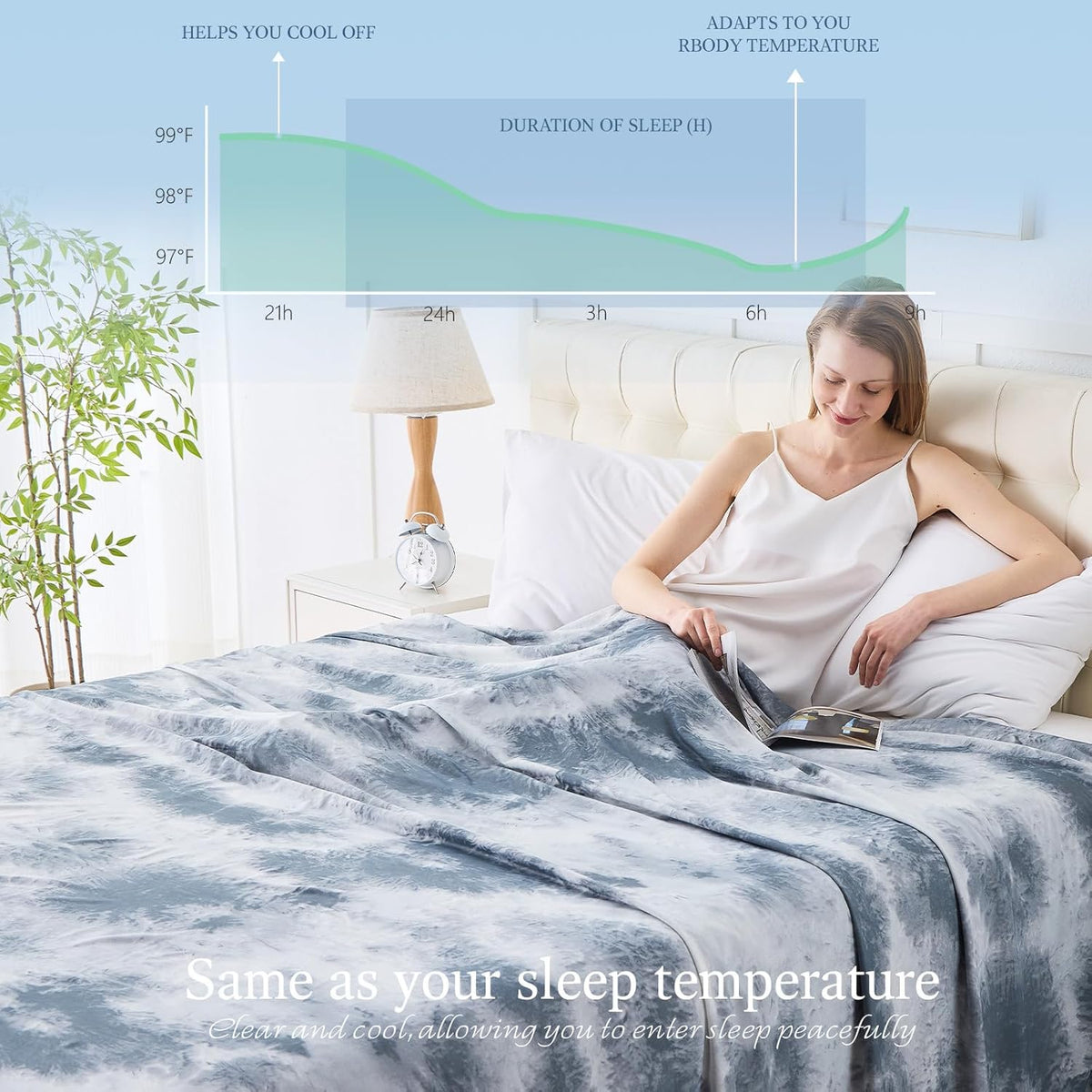 Chill Comfort | Couverture rafraîchissante en tissu thermo-absorbant | Douce et respirante pour un confort tout au long de l'année