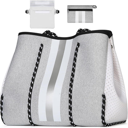 Neoprene Beach Bag with Inner Zipper Pocket, Large Beach Tote Bag with Purse, Machine Washable Travel Tote Bag
