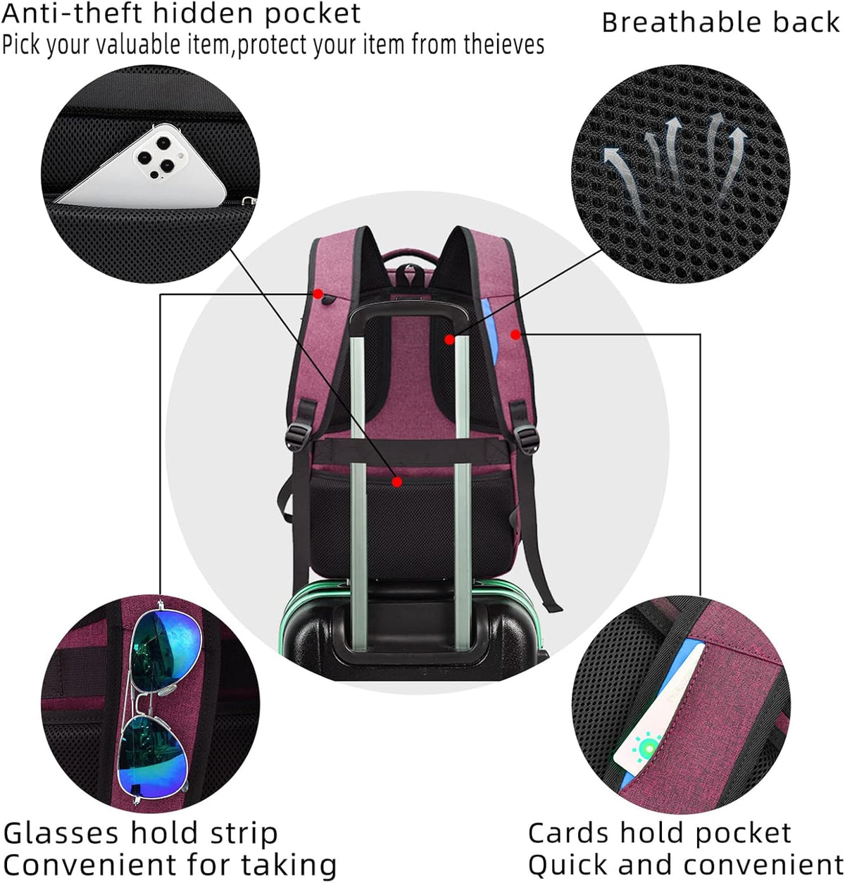 Travel Backpack with USB Charging Port for Laptops up to 17 Inches | Water-Resistant Daypack with Anti-Theft Pocket for Business Work School