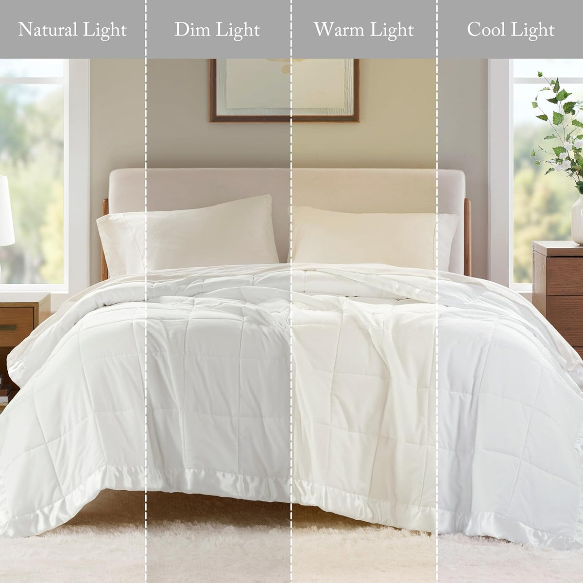 Collection Windom | Couverture en duvet synthétique avec traitement anti-humidité | Couvre-lit léger et doux toutes saisons, bordure satinée
