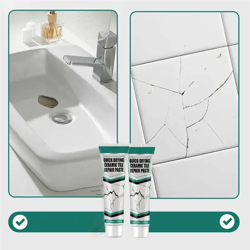 Ceramic Repair Filler 3.5 fl oz Waterproof Surface Restorer for Cracked Porcelain Marble Bathroom Kitchen Floors Walls Indoor Outdoor Finish