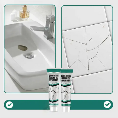 Ceramic Repair Filler 3.5 fl oz Waterproof Surface Restorer for Cracked Porcelain Marble Bathroom Kitchen Floors Walls Indoor Outdoor Finish