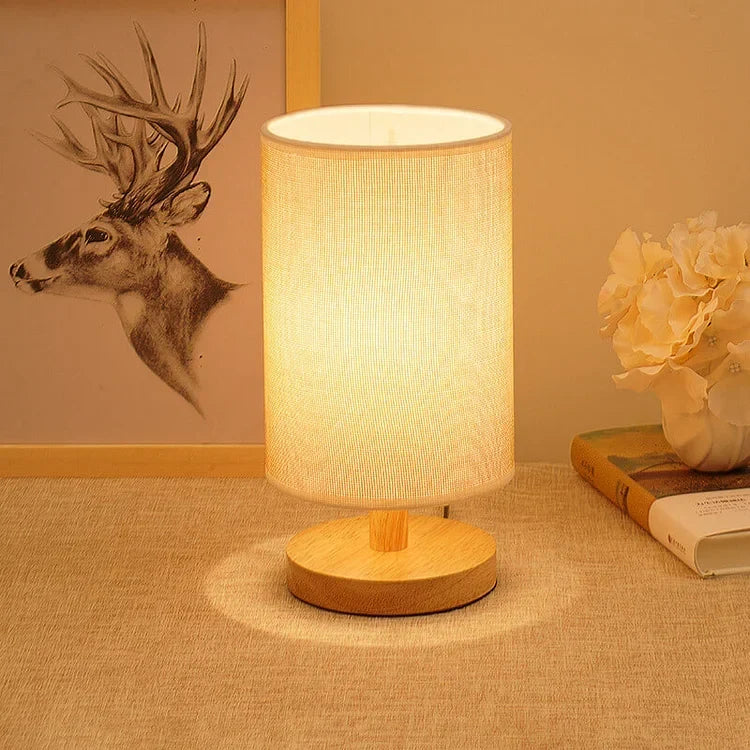Natural Wood & Linen Table Lamp with Remote Control – Dimmable LED Touch Lamp for Bedroom, Nightstand, Desk – Minimalist Scandinavian
