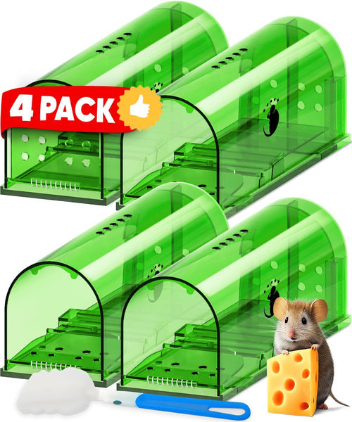 Humane Live Catch Mouse Traps Set of 4 Reusable No-Kill Rodent Catchers with Clear Viewing Windows Safe for Kids Pets Indoor Outdoor Pest Co