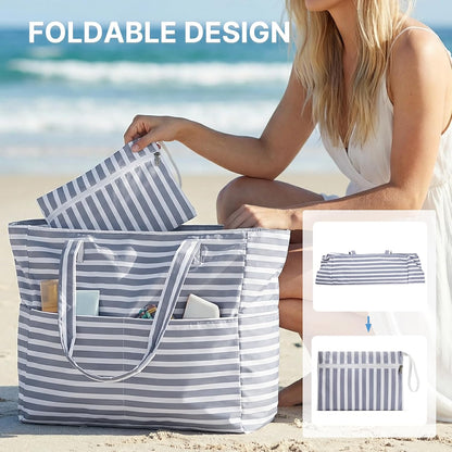 Sac de plage imperméable et anti-sable, cabas de plage pliable avec compartiment pour affaires mouillées, sac de plage extra large pour le voyage