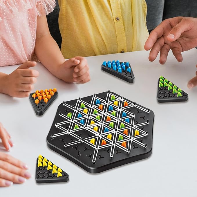 Triangle Strategy Board Game for Kids & Adults – Spatial Reasoning Puzzle with Pegs & Bands for Family Game Night