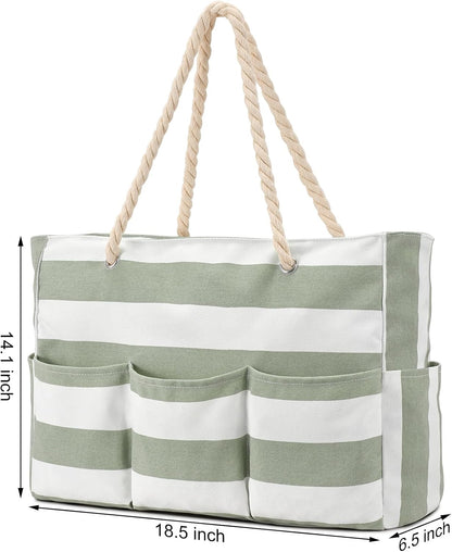 Sac fourre-tout en toile pour la plage, grand sac étanche avec fermeture éclair et 7 poches, sac de plage pour la piscine et les voyages