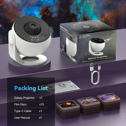 Space Projector Night Light with 13 Interchangeable Disks Galaxy Stars Planets for Bedroom Ceiling Walls Kids Room Decor USB Powered