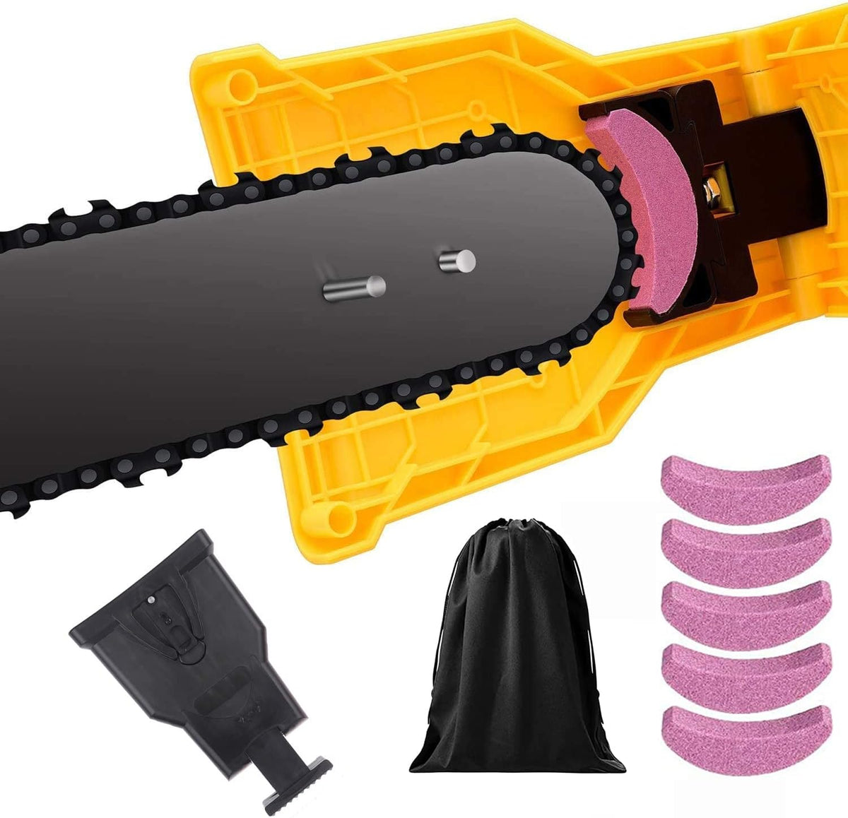 Portable Chainsaw Sharpening Tool with Stone Attachment for 14-20 Inch Bars Quick Blade Honing Kit for Outdoor Woodcutting Cordless Saw
