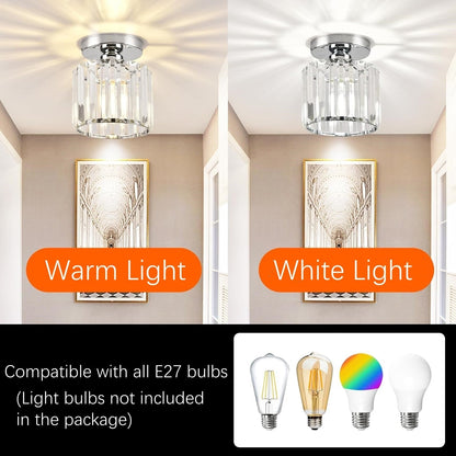 Flush Mount Crystal Light Fixture E27 Socket Black Gold for Bedroom Living Room Hallway Indoor Home Décor Compact Reflective Shade Elegant A