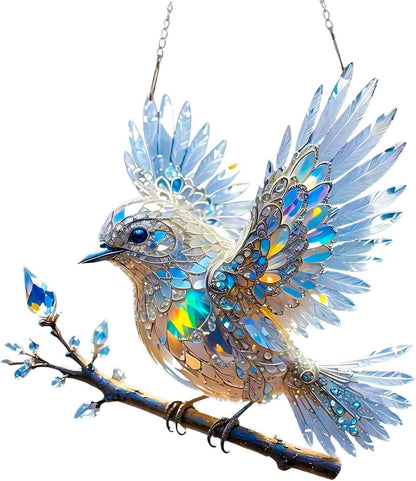 Prism Bird Window Ornament - Rainbow Light Catcher Suncatcher for Home Windows, Crystal Effect Acrylic Decoration 6x6 or 8x8 Inch