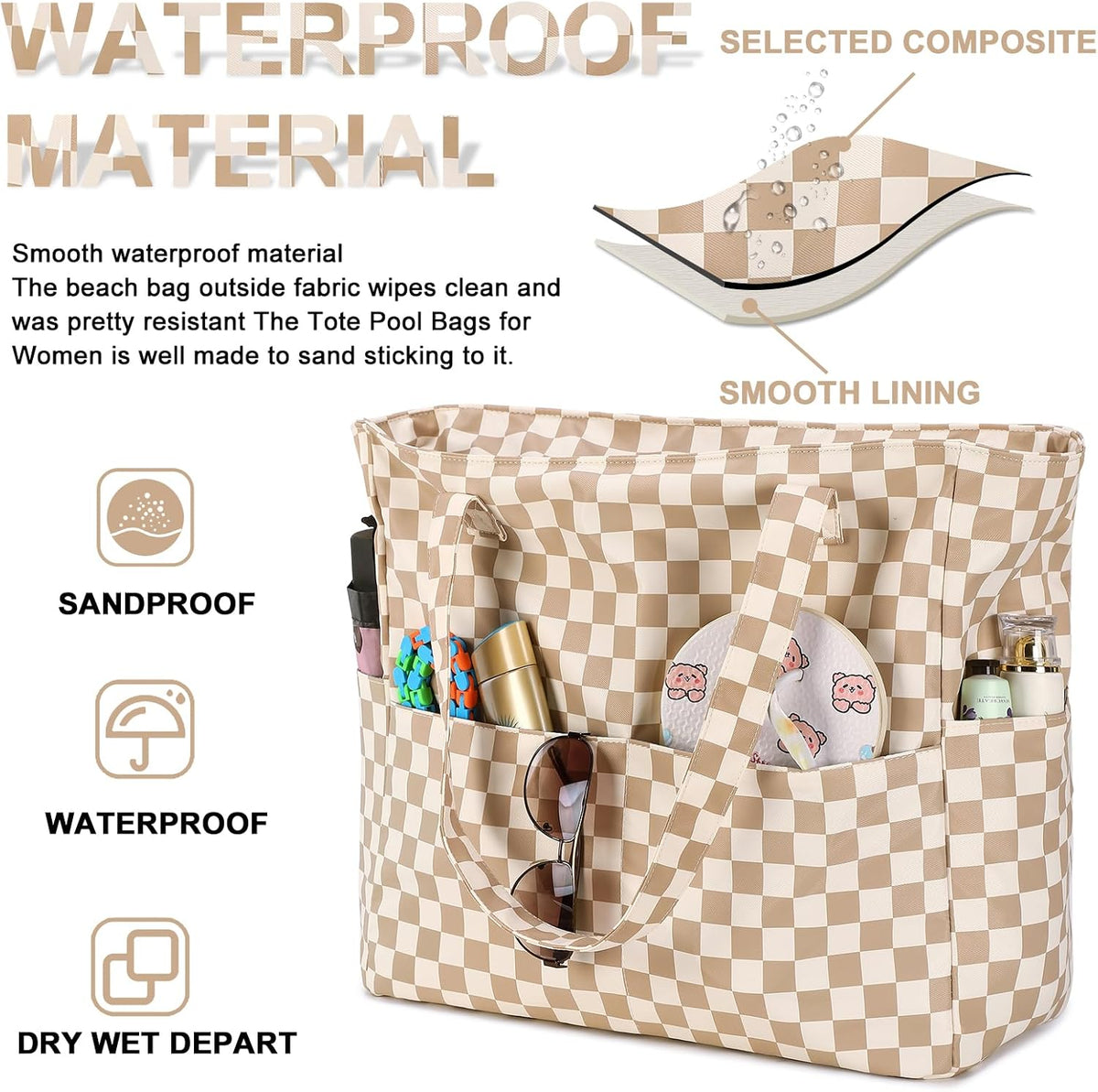 Sac de plage extra large avec compartiment étanche, sac de plage imperméable pour piscine et natation, sac fourre-tout pour le voyage