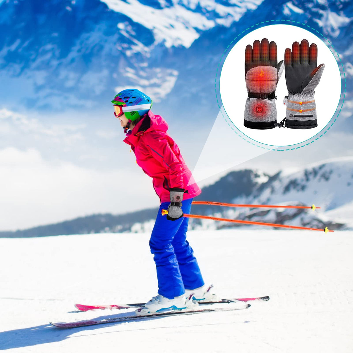 Battery-Powered Heated Winter Gloves with Touchscreen Fingers & 3 Temperature Settings for Skiing, Outdoor Work