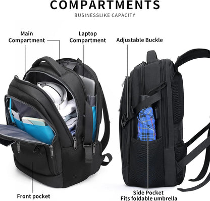 Travel Backpack with USB Charging Port for Laptops up to 17 Inches | Water-Resistant Daypack with Anti-Theft Pocket for Business Work School