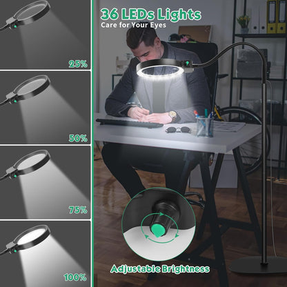 Dual-Magnification LED Desk Lamp – 10X & 30X Illuminated Reading Lens with Flexible Arm for Close-Up Work, Vision Assistance, Hobbies &
