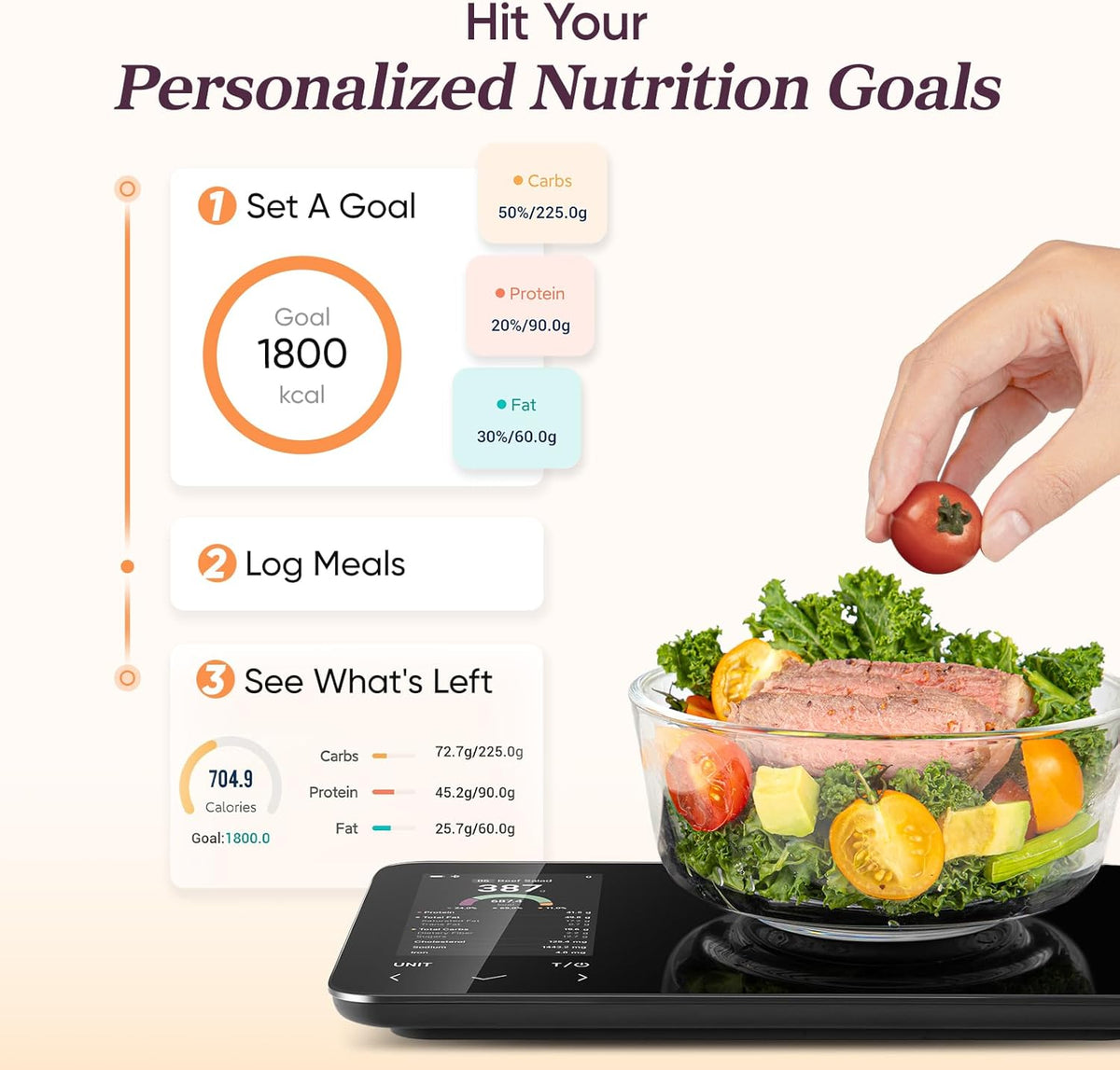 Balance de cuisine intelligente | Balance alimentaire numérique avec calculateur nutritionnel | Mesure de poids précise pour une préparation de repas saine