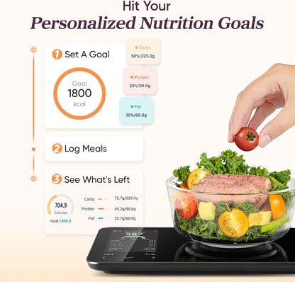 Balance de cuisine intelligente | Balance alimentaire numérique avec calculateur nutritionnel | Mesure de poids précise pour une préparation de repas saine