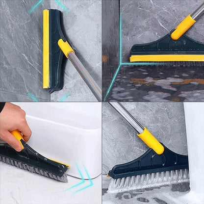 Rotating Head Bathroom Floor Scrubber with Squeegee for Tiles, Tubs & Grout – Long Handle Cleaning Tool for Corners & Tight Spaces