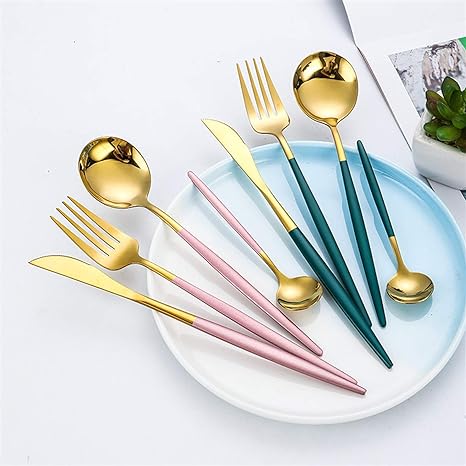 Stainless Steel Flatware Set 24-Piece Service for 6 with Colorful Handles for Everyday Dining Modern Table Utensils